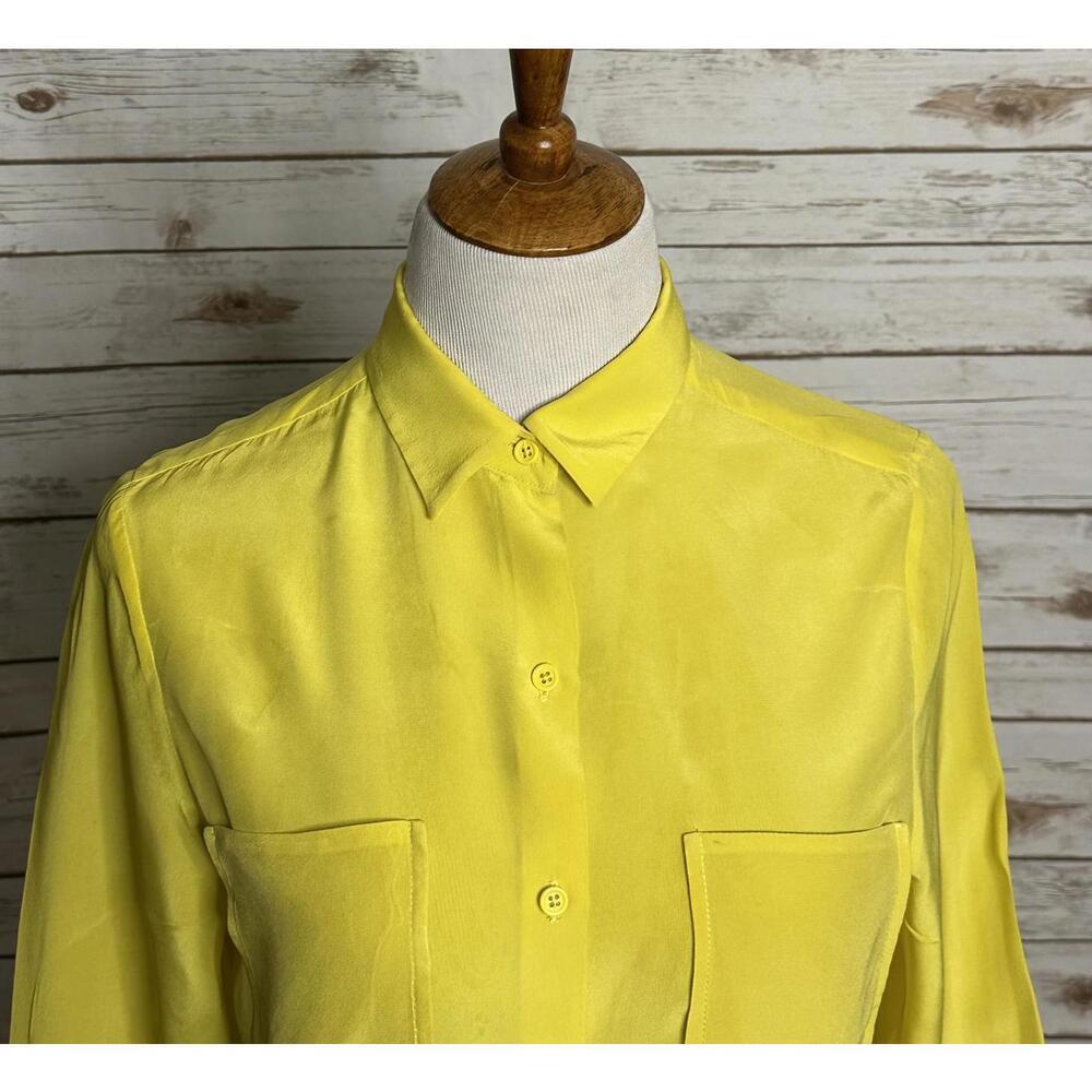 jenni kayne yellow collared long sleeve button-up silk blouse Size Medium - Picture 2 of 8